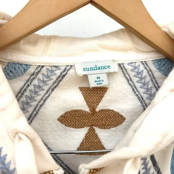 Sundance Embroidered Cotton Hoodie Sweatshirt Cream Southwestern Medium - Picture 4 of 9